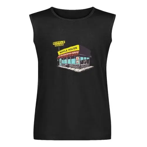 Produktbild: Waffle House Illustration Graphic Shirt Men's Vests Tank Tops O-Neck 100% Cotton Undershirts Unisex Sleeveless T-Shirt XXL