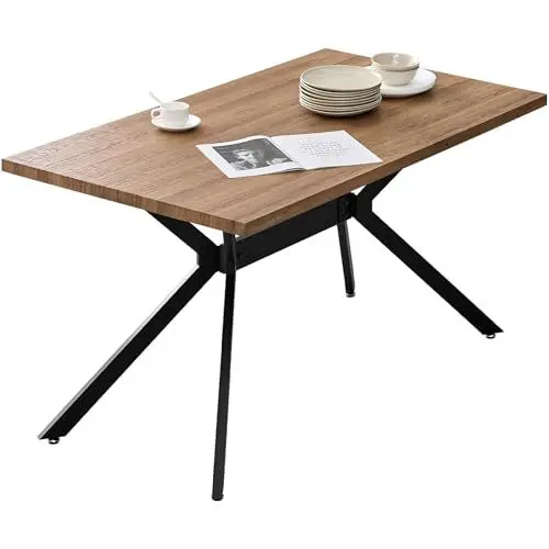 Produktbild: WAFTING Esstisch für 4-6 Personen, Moderner Esstisch aus Holz mit Holzmaserung und 2,5cm Dicken Metallfüßen, Geeignet für Küche, Wohnzimmer, Esszimmer, Dunkle Holzmaserung