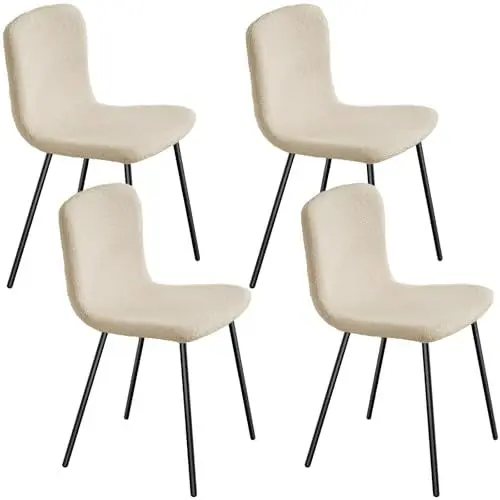 Produktbild: WAFTING Esszimmerstühle 4er Set, stühle aus Teddyvlies und schwarz lackierten Metallbeinen, für Esszimmer, Schlafzimmer und Empfangsräume, Khaki