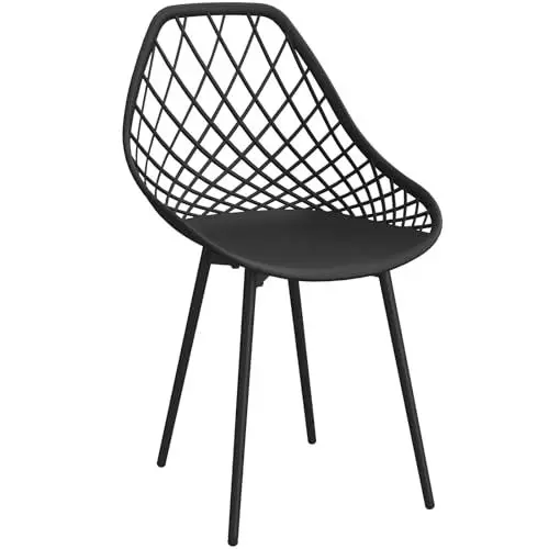 Produktbild: WAFTING Gartenstühle aus Polypropylen, 1er Set, Wetterfest Sitzfläche mit Netzartiger Rückenlehne und Eisenfüßen, Armlose Terrassenstühle, für Esszimmer, Terrasse, Garten, Balkon-Schwarz