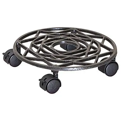 Produktbild: WAGNER Pflanzenroller ANTIK Ø 29 x 6,5 cm I Pflanzenroller & Blumenroller für Außenbereich + Innenbereich, nickel matt I Kübelroller aus Gusseisen mit 2 Feststellern I Tragkraft 50 kg – 20092101