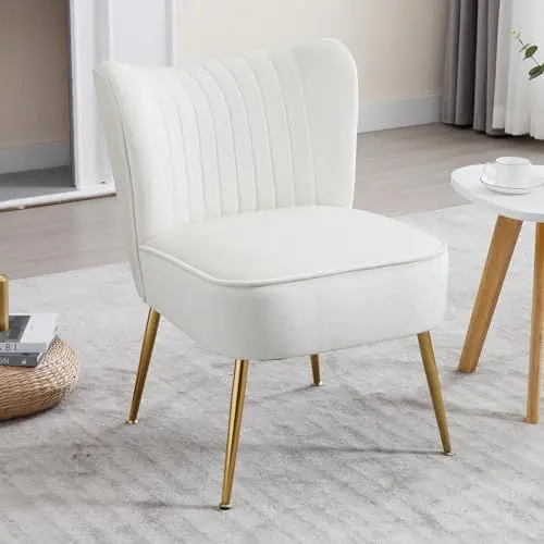 Produktbild: Wahson Samt Sessel Wohnzimmer moderner Loungesessel Geplosterter Ohrensessel mit goldenen Metallbeine für Wohnzimmer/Schlafzimmer, Beige