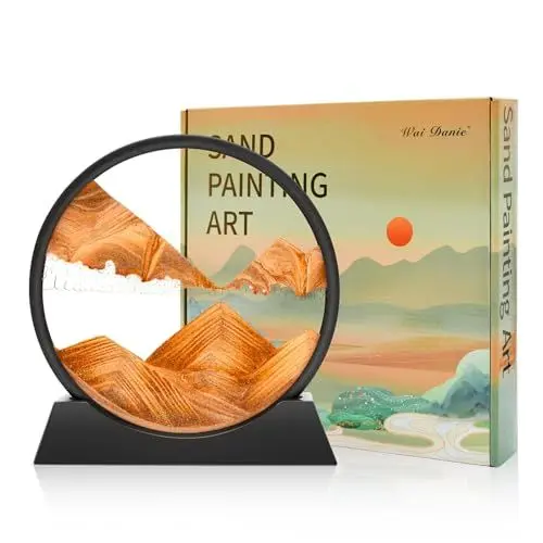 Produktbild: Wai Danie Sandbilder zum Drehen 3D Sandscape - die Sandkunst in Tiefsee Fließende Sandmalerei Sandbild Geschenke Sanduhr Deko Aesthetic für Büro Wohnzimmer Schreibtisch Erwachsene Kinder (Gold, 12”)
