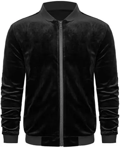 Produktbild: WAIDFU Herren Samt Mantel Casual Sportswear Warme Bomberjacke Fleece Windbreaker Sportjacke Track Varsity Jacke, Schwarz , S