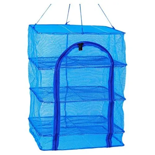 Produktbild: Wakauto Trocknungsnetz 4 Schichten Faltbare Mesh Trockennetz Hanging Drying Net zum Aufhängen Hängende Korb mit Reißverschluss für Kräuter Fisch Herb Pflanze Spielzeug 66X50X50cm Blau