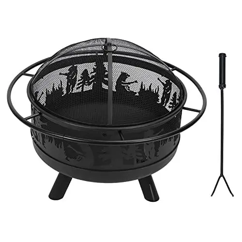 Produktbild: Wakects Feuerschale mit Funkenschutz,Feuerschalen für den Garten mit Feuerhaken und Tiermustern Dekoriert,für Garten/Camping/Terrasse 65 X 78 X 58 cm