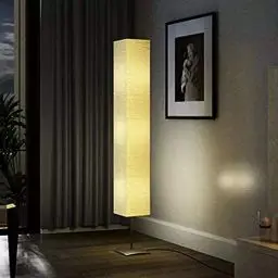 Produktbild: Wakects Stehlampe 170cm Hoch Wohnzimmer Deko Lampe ​Leuchten Papier Stehleuchte mit Cube Lampenschirm Beige,Fußschalter und Edelstahl Basis, E14