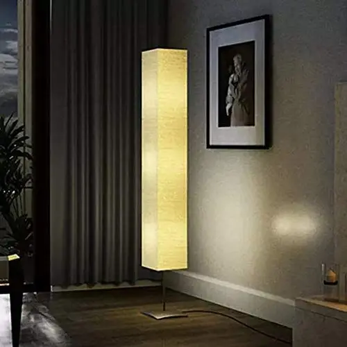 Produktbild: Wakects Stehlampe 170cm Hoch Wohnzimmer Deko Lampe ​Leuchten Papier Stehleuchte mit Cube Lampenschirm Beige,Fußschalter und Edelstahl Basis, E14