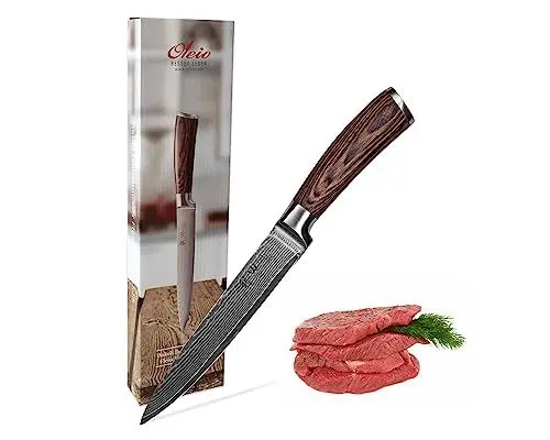 Produktbild: Wakoli Edib Damast Fleischmesser I Scharfe 18 cm Klinge aus 67 Lagen Damaststahl mit VG10 Kern und Griff aus Pakkaholz I Profi Küchenmesser, Damastmesser in eleganter Box