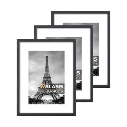 Produktbild: Walasis Bilderrahmen 30x40 Passepartout Holz: 40x30 Foto Rahmen für Poster Collage - Posterrahmen mit Acrylglas (Schwarz, 30x40/3x)