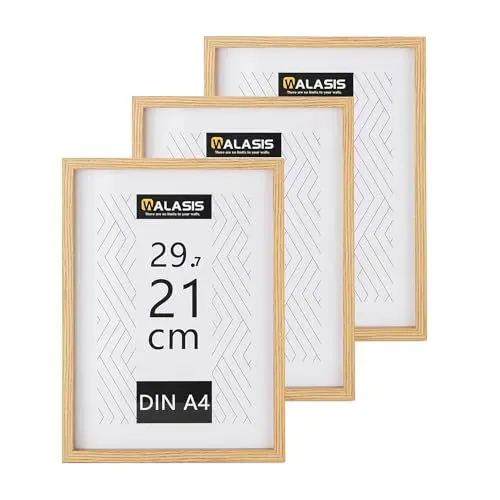 Produktbild: Walasis Bilderrahmen A4 Holz Rahmen: 3er Set Bilderrahmen Din A4 MDF Fotorahmen 21x29,7cm Holzrahmen