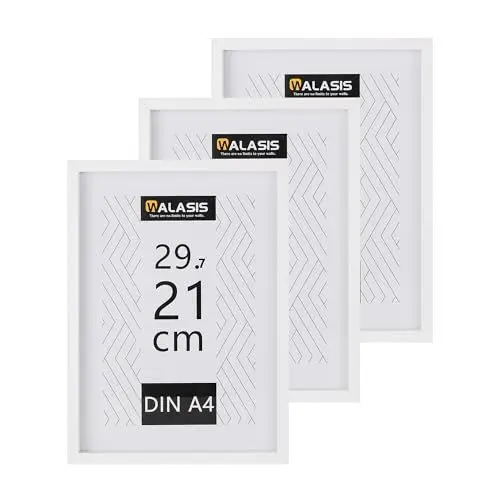 Produktbild: Walasis Bilderrahmen A4 Holz Rahmen: 3er Set Bilderrahmen Din A4 Rahme MDF Fotorahmen Holzrahmenn (weiß)