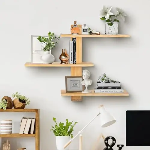 Produktbild: Walasis Wandregal Massivholz Hängeregal Größe: 3-Stöckiges 50cm Schweberegal Rustikal Holz Modern Regal Wand für Wohnzimmer Schlafzimmer Küche Badezimmer