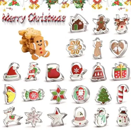 Produktbild: Waldspring 24 Stück Keksausstecher Weihnachten Set, Ausstechform Weihnachten, Schneeflocke Ausstechform, Weihnachtsbäume, Schneeflocken, Sterne Und Mehr Formen Ausstechformen