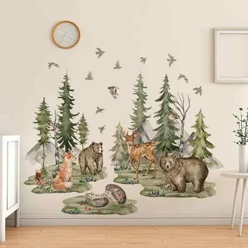 Produktbild: Waldtiere Wandsticker,Wandtattoo Waldtiere Kinderzimmer,Hirsch Bär Wandsticker Kinderzimmer,Wohnzimmer Schlafzimmer Wanddeko, Wandsticker Wanddeko für Kinderzimmer Babyzimmer Schlafzimmer