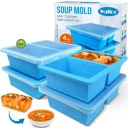 Produktbild: Walfos 1-Tasse Extragroße Silikon Gefriertablett mit Deckel, 4 Packs Suppe Gefrierschrank Eiswürfelform für Lebensmittel, Container zum Speichern und Einfrieren von Suppe, Brühe, Soße und Eis.