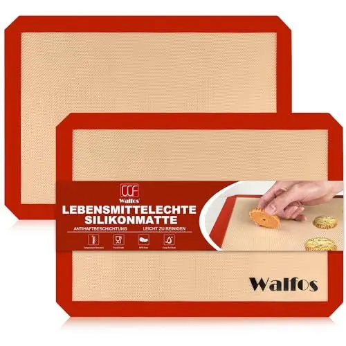 Produktbild: Walfos 40×30cm Backmatte aus Silikon (2er Set) Antihaftbeschichtung Backfolie Silikonmatte Wiederverwendbare,Hitzebeständige Backunterlage,BPA frei,Sicherheit der Spülmaschine