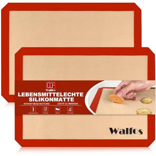 Produktbild: Walfos 50×40cm Silikon-Backmatte extra groß (2er Set) Antihaftbeschichtung Backfolie Silikonmatte Wiederverwendbare，Hitzebeständige Backunterlage,BPA frei, umweltbewusst, spülmaschinenfest
