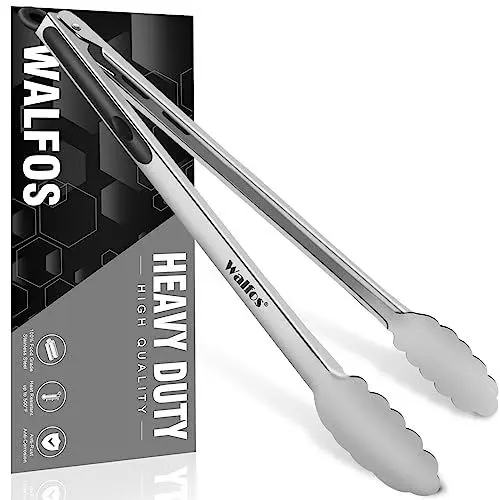 Produktbild: Walfos Grillzange mit Verriegelung, 43 cm, extra lang, robuste Grillzange mit Edelstahl und rutschfestem, hitzebeständigem Griff (250 °C), ideal zum Kochen, Drehen, Grillen und Grillen