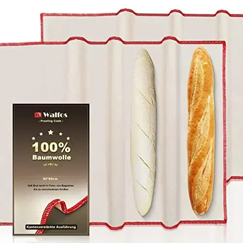 Produktbild: Walfos Große Größe Baumwolle zum Brot backen (90x60cm - 2 Stück) - Professionelles Bäckergültiges Tuch, 100% natürliche Baumwolle zum Backen Brot, Teig Baguette.