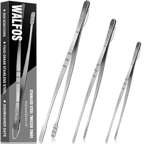 Produktbild: Walfos® Kochpinzette, Küchenpinzette，Grillpinzette, Pinzette küche Edelstahl, Pinzette lange Küchenpinzette aus Rostfreiem, kochpinzette edelstahl, Perfekt zum Familienfeiern,3 Stück-20+25+30CM