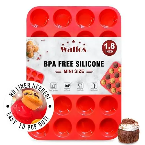 Produktbild: Walfos Mini Silikon Muffinform, 24 Tassen Mini Cupcake Pfanne, BPA-frei und spülmaschinenfest, Antihaft-Silikon Backform, ideal für die Herstellung von Muffin Kuchen, Torte, Brot