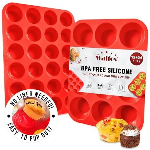 Produktbild: Walfos Silikon-Muffinform-Set - reguläre 12 Tassen Silikon-Muffinform und Mini 24 Tassen Cupcake-Form und spülmaschinenfest,BPA-frei,ideal für die Herstellung von Muffin-Kuchen, Tart, Brot