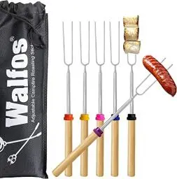Produktbild: Walfos® Teleskop Grillspieße Edelstahl Marshmallow (6-teiliges Set), Stockbrot Stöcke Roasting Sticks Schaschlikspieße, Lagerfeuerspieße, Grillstab, Grillbesteck Set für Camping Grill