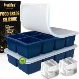 Produktbild: Walfos große Eiswürfelform silikon, 2 Pack 8-fach Silikon Eiswürfelbehälter mit Deckel,BPA-frei und spülmaschinenfest,für Cocktails, Whisky, Babynahrung（blue）