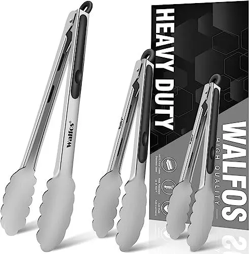 Produktbild: Walfos® küchenzange Grillzange Edelstahl Fleischzange Zange Küche zum Kochen, 18cm,23cm und 30,5cm Küchenzange 3er Set Küchenzangen