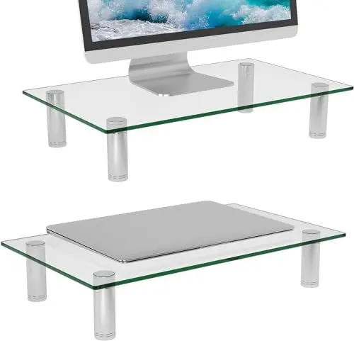 Produktbild: WALI Monitorständer, Klares Gehärtetes Glas Laptop-Ständer, verstellbare Monitor Erhöhung Schreibtisch für PC Laptop Drucker bis 20 kg (GTT001-2) 2 Stück, Transparent