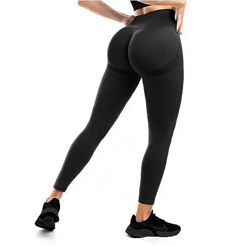 Produktbild: Walifrey Gym Leggings für Damen, Scrunch Nahtlose Leggings hohe Taille Butt Lifting Yoga Pants Schwarz L