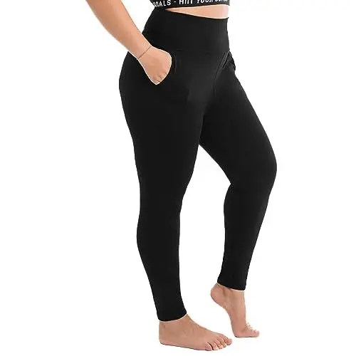 Produktbild: Walifrey Plus Size Leggings mit Taschen für Damen, High Waist Opaque Tummy Control Leggings Schwarz 3XL