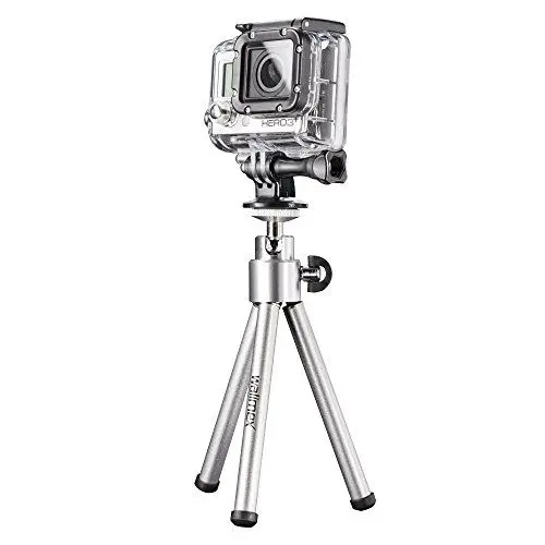 Produktbild: Walimex WT-070 Mini Stativ 26 cm mit 360° Kugelkopf, Aluminium Kamerastativ mit 1/4 Zoll Gewinde, Tischstativ mit Gummifüßen, Dreibeinstativ für Foto und Video, Tripod für Action Cams und GoPro