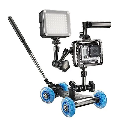 Produktbild: Walimex Pro Dolly Action Set GoPro I inkl. Kameradolly, Aptaris Cage für GoPro, Gelenkarm und Video LED 80