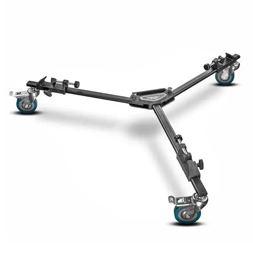 Produktbild: Walimex Pro EI-9901 Video-Pro-Stativ inkl. Stativwagen WT-600 (max. Höhe 138 cm, Videoneiger, Mittelspinne, Belastbarkeit 6 kg und Stativtasche), Schwarz