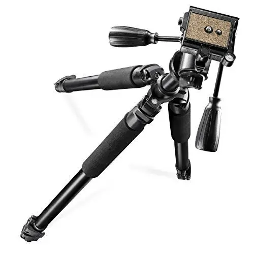 Produktbild: Walimex Pro FT-665T Pro Stativ (mit 3D-Neiger, Extrem Stabil, max. Belastbarkeit: Stativ 12kg. Neiger 6kg, 3 Beinsegmente, Stativbeindurchmesser 32, 28, 24mm, 3 Schaumstoffgriffe, Libelle und Kompaß, inkl. großer Tasche, 198 cm), Schwarz