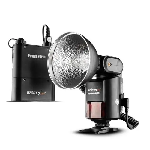 Produktbild: Walimex Pro Light Shooter 360 TTL Blitzgerät für Nikon (inklusiv Blitzröhre, Reflektor, Diffusor, Tasche, 1x Power Porta, Verbindungskabel, Tragegurt, Netzladegerät) schwarz