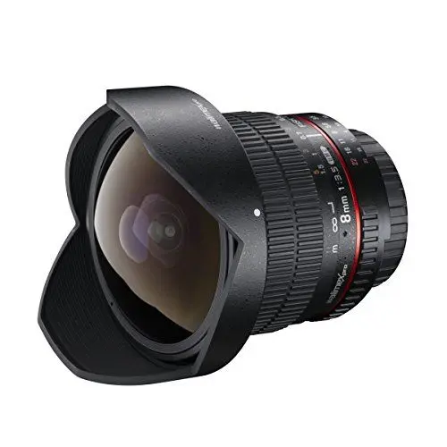 Produktbild: Walimex pro 18704 Pro 8 mm 1:3,5 DSLR Fish-Eye II Objektiv (für Sony Alpha Objektivbajonett, mit abnehmbarer Gegenlichtblende) schwarz