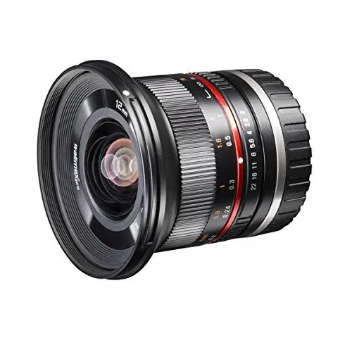 Produktbild: Walimex pro 20155 12mm f1:2,0 Festbrennweite manueller Fokus Weitwinkelobjektiv für Sony E Mount, Kamera Objektiv lichtstark für Systemkamera für A5000 A5100 A6000 A6300 A6500 Serie, Nex, schwarz