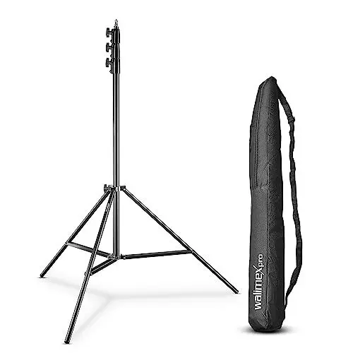 Produktbild: Walimex pro AIR 355 Lampenstativ - Lichtstativ mit Luftfederung, Höhe max 355 cm, 8 kg Traglast, sehr hoch und stabil, Aluminium, Leuchtenstativ für Fotografie Studio Outdoor, Schwarz