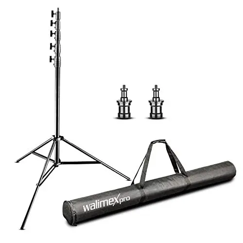 Produktbild: Walimex pro AIR Jumbo 600 Lampenstativ 600cm - luftgedämpftes Lichtstativ Aluminium 6m max Höhe 22,5 kg Traglast, stabil & komfortabel Leuchtenstativ für Film Fotografie Studio Outdoor, mit Tasche