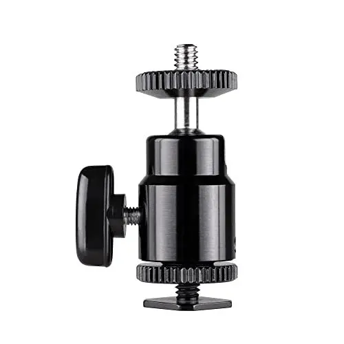 Produktbild: Walimex pro Premium Mini Stativkopf Kugelkopf mit 1/4 Blitzschuhadapter, 360° Drehbar Ball Head mit Hot Shoe Adapter für Kameras, LED Licht, Mikrofone, 1,5 kg Belastbarkeit