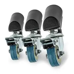 Produktbild: Walimex pro Stativrollen Pro 3er-Set – Stativrollen, Lenkrollen, Vollmetall, Rollen 50mm Ø, mit Gummi Lauffläche und Bremse, für Stativbeine mit 18 - 23 mm Ø, für Licht Lampen und Videostativ, Schwarz
