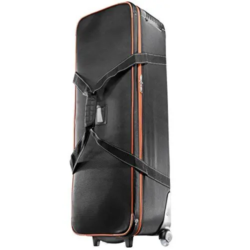 Produktbild: Walimex Pro Trolley Studiotasche – Größe L – 1100 x 365 x 290 mm – Großräumig & gepolstert – für Studioequipment, 2-in-1 Funktion mit kugelgelagerten Rollen – Stativtasch, Kameratasche