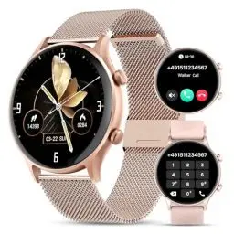Produktbild: WalkerFit Smartwatch Damen mit Telefonfunktion: 1.39“ Runde Fitnessuhr, Armbanduhr Schrittzähler mit Pulsmesser/Schlafmonitor/Menstruationszyklus Wasserdicht Aktivitätstracker für Android iOS