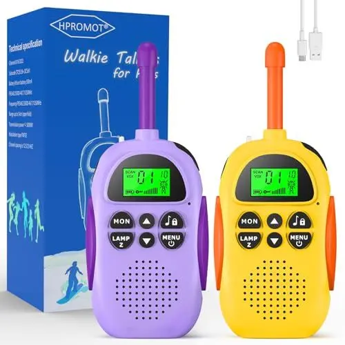 Produktbild: Walkie Talkie Kinder,HPROMOT 2 Pack Aufladbar Walkie Talkies, 16-Kanal Kinder Funkgerät Spielzeug für Jungen Mädchen, Abenteuer im Freien Outdoor Camping Wandern