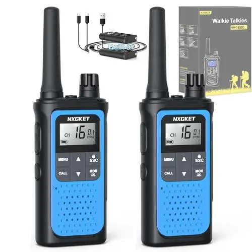Produktbild: Walkie Talkie Kinder Erwachsene Spielzeug,2er Set NXGKET Große Reichweite 5km Walki Talki,Aufladbar mit 1800 Mah Akku, 16 KanäLe Funkgeräte mit Taschenlampe LED für Freien, Camping, Wandern