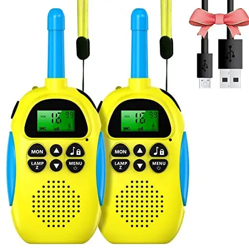 Produktbild: Walkie Talkie für Kinder,ULEWAY 2 Pack Aufladbar Walkie Talkies, 16-Kanal Kinder Funkgerät Spielzeug für Jungen Mädchen, Abenteuer im Freien Outdoor Camping Wandern- 2 Gelbs