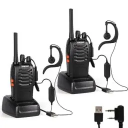 Produktbild: Walkie-Talkies PMR446 Langstrecken mit Headset, JUMJIAT Funkgeräte wiederaufladbares 16-Kanal-Hand funkgerät mit Taschenlampe(2 Stück)